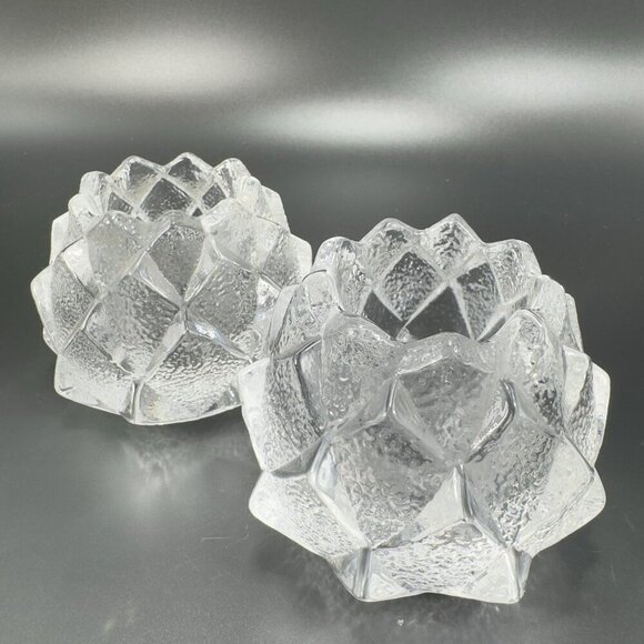 Orrefors Nimbus Artichoke Clear Votive Glass Candle Holder Berit Johansson Set 2 - Picture 1 of 10